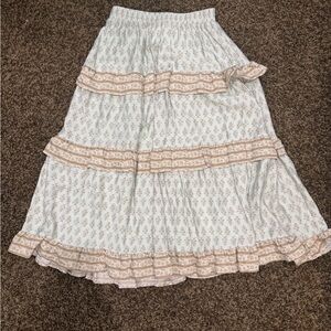 Lightweight Pale Blue Maxi Skirt with Beige Trim